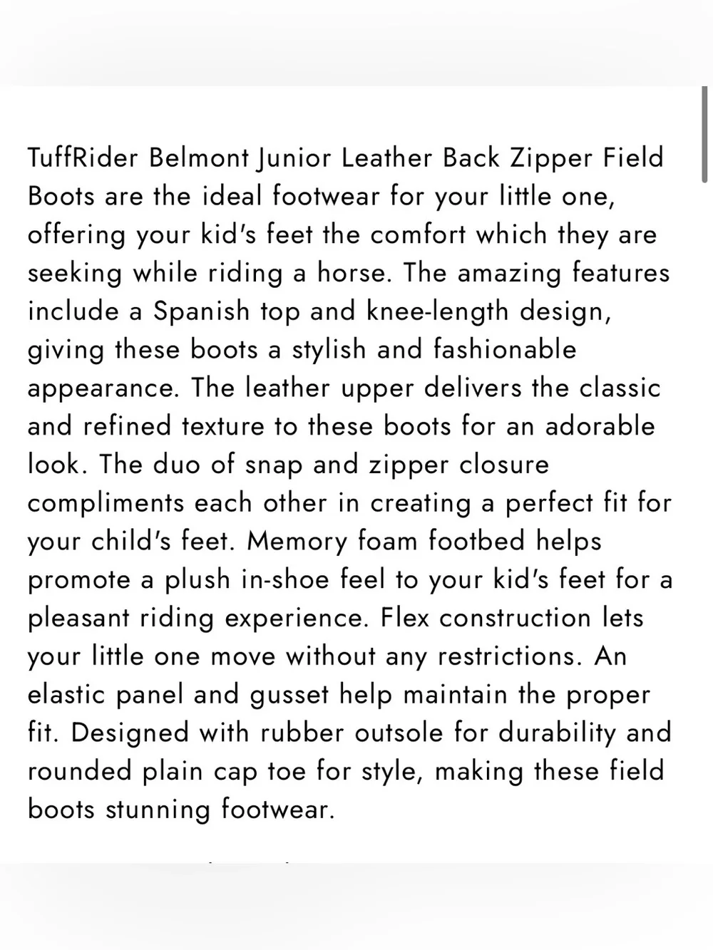 TuffRider Kids' Belmont Junior Field Boots - 7 - Black